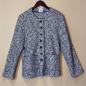 St.John Knit Chanel style Tweed Blazer - Women's Size 8 - White Blue